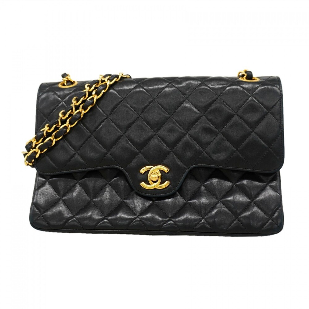 Chanel Matelassé Shoulder Bag, Double Flap, Chain, Lambskin, Black, Women's